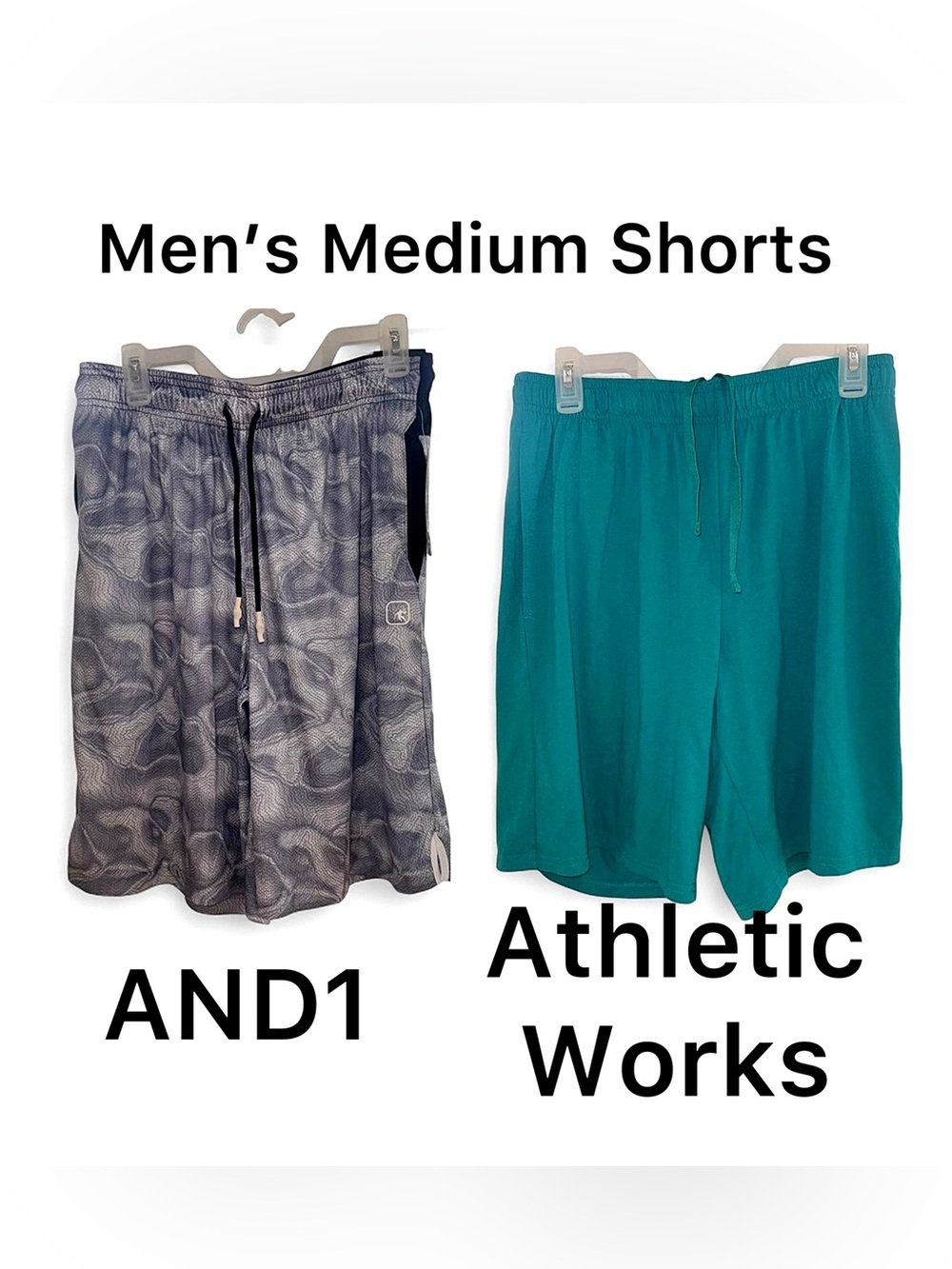 Men Medium Active Shorts Bundle 2 Pairs AND1 Basketball Athletic Works Teal NWT